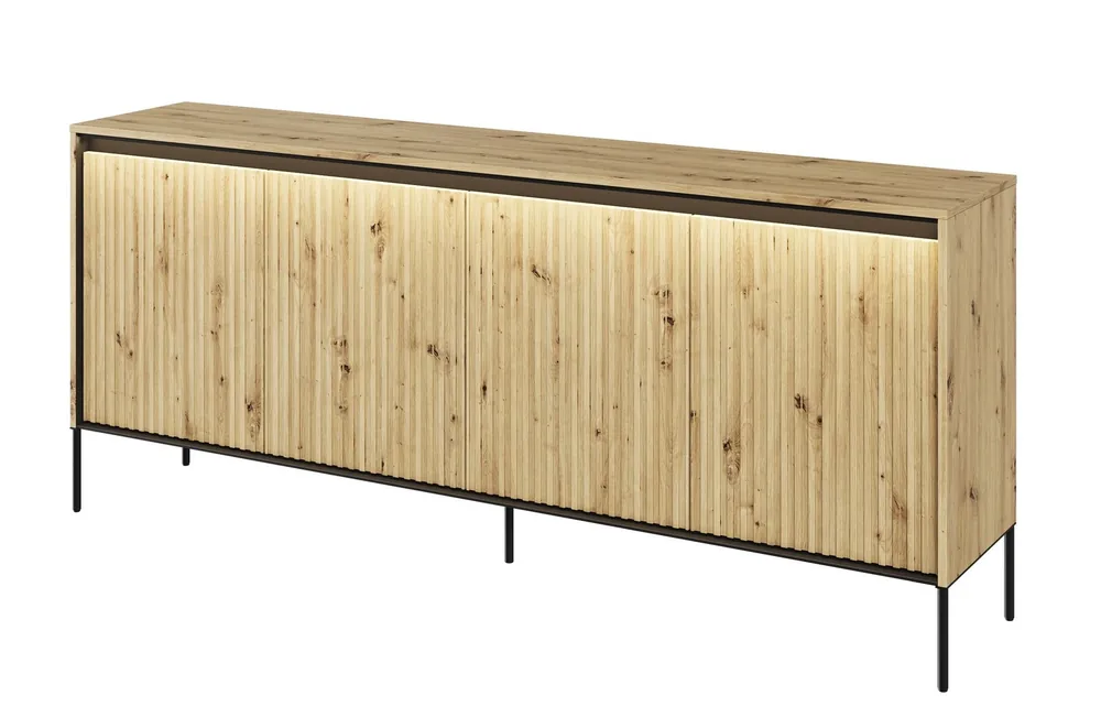Komoda 4D nizká s LED IPOLIS dub artisan/černá Koupit Online