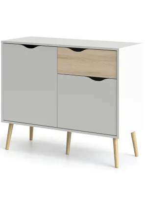 Komoda Retro 387 bílá/dub sonoma Levný
