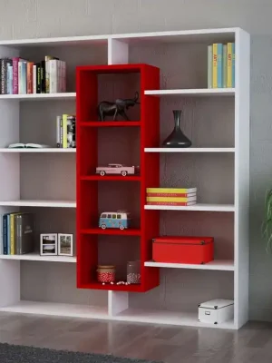 Výprodej BULDAN designová knihovna, bílá/červená