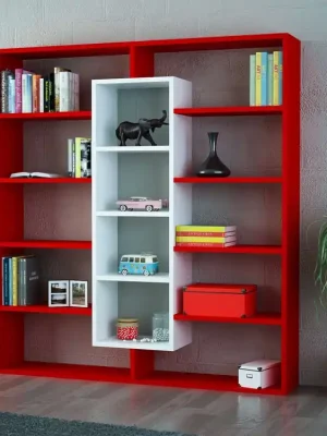 BULDAN designová knihovna, červená/bílá Výhodná Nabídka