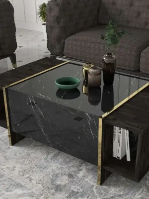 BURNABY luxusní konferenční stolek, rehab/černý mramor Bezpečná Platba