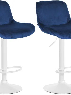 2x Barová židle Solon - samet, bílý rám- modrá Výhodná Nabídka