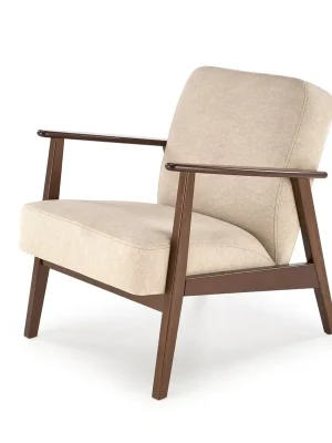Designové křeslo MILANO — masiv, látka, tmavý ořech / béžová Halmar Levný