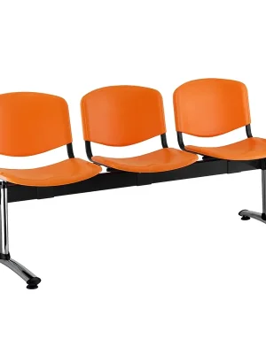 Plastová lavice ISO, 3-sedák - chromované nohy, oranžová Must-Have