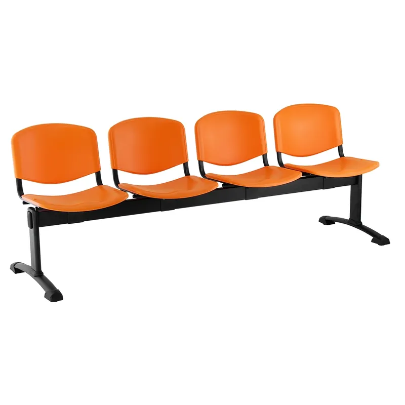 Ověřený Plastová lavice ISO, 4-sedák - černé nohy, oranžová