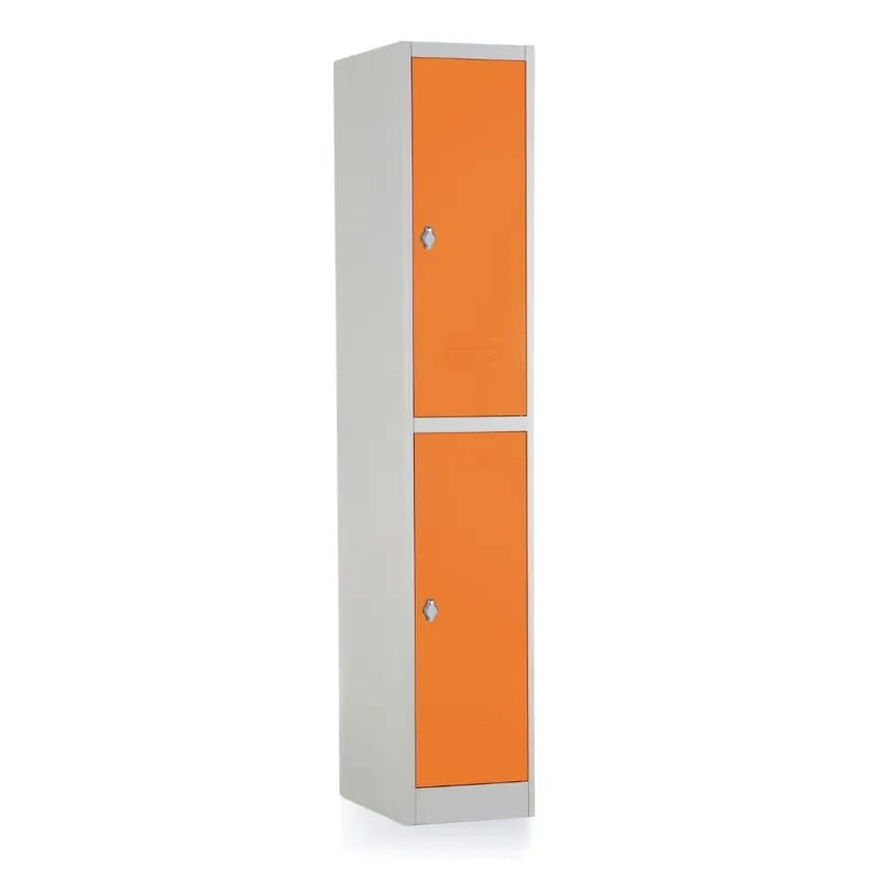 Tovární Cena Kovová šatní skříňka - 2 boxy, 38 x 45 x 185 cm, otočný zámek, oranžová - ral 2004