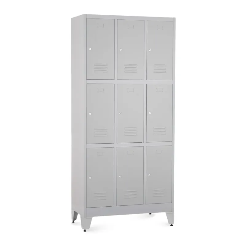 Kovová šatní skříňka - 9 boxů, 90 x 45 x 196,5 cm, nastavitelné nožky, cylindrický zámek, světle šedá - ral 7035 Odeslání Ihned