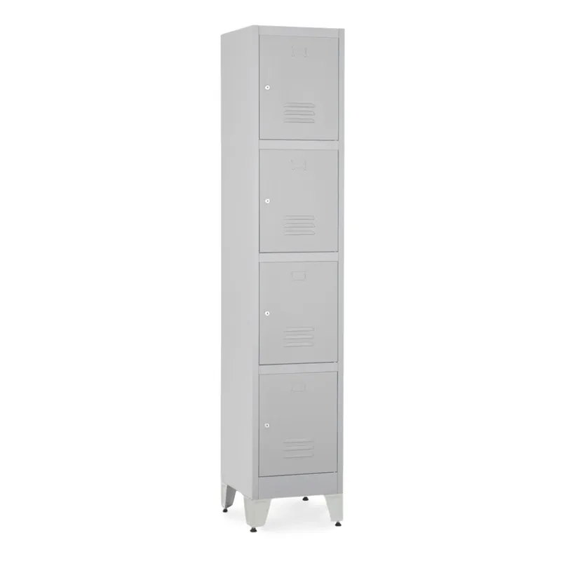 Aktuální Kovová šatní skříňka - 4 boxy, 38 x 45 x 196,5 cm, nastavitelné nožky, cylindrický zámek, světle šedá - ral 7035