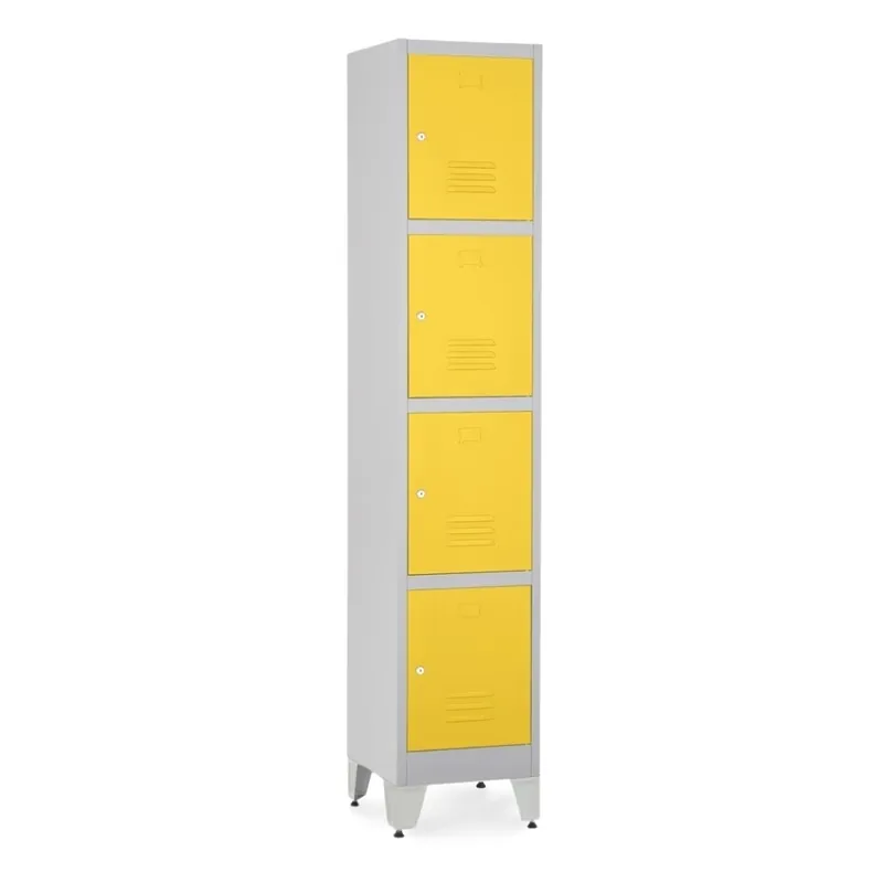 Kovová šatní skříňka - 4 boxy, 38 x 45 x 196,5 cm, nastavitelné nožky, cylindrický zámek, žlutá - ral 1023 Sezónní Sleva