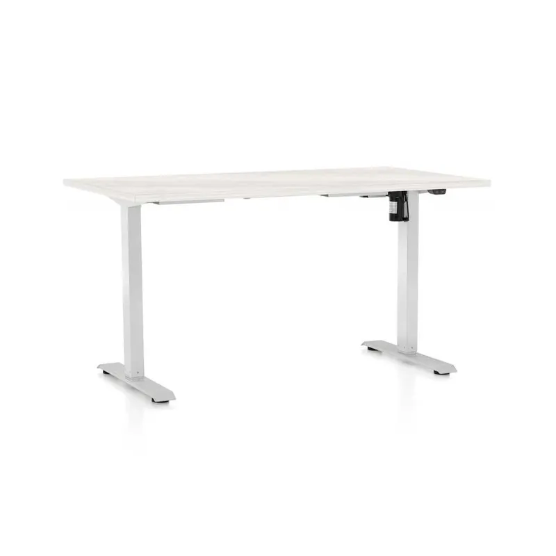 Výškově nastavitelný stůl OfficeTech A, 120 x 80 cm, bílá podnož, bílý jasan Cenově Výhodný