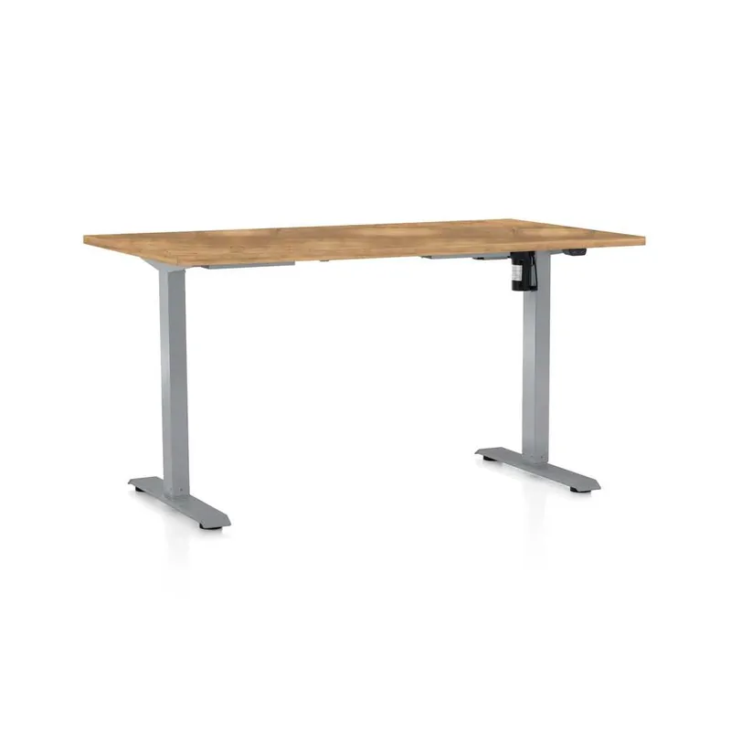 Výškově nastavitelný stůl OfficeTech A, 140 x 80 cm, šedá podnož, dub zlatý Super Cena