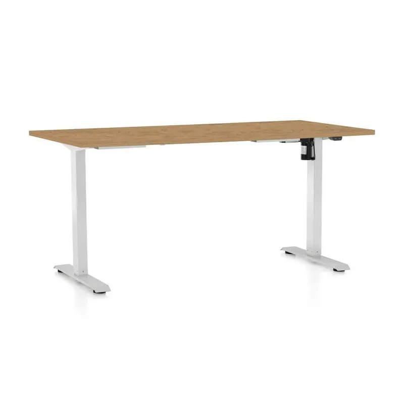 Výškově nastavitelný stůl OfficeTech A, 160 x 80 cm, bílá podnož, dub kamenný Nízká Cena