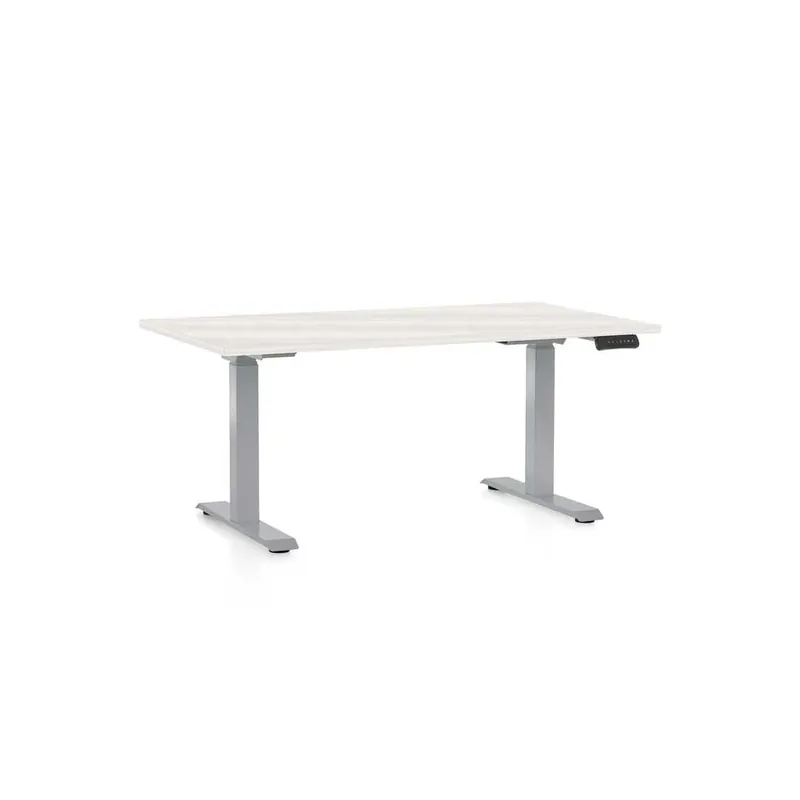 Výškově nastavitelný stůl OfficeTech D, 120 x 80 cm, šedá podnož, bílý jasan Výprodej