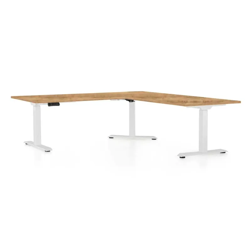 Kup Teď Výškově nastavitelný stůl OfficeTech Angle, 180 x 200 cm, bílá podnož, dub zlatý