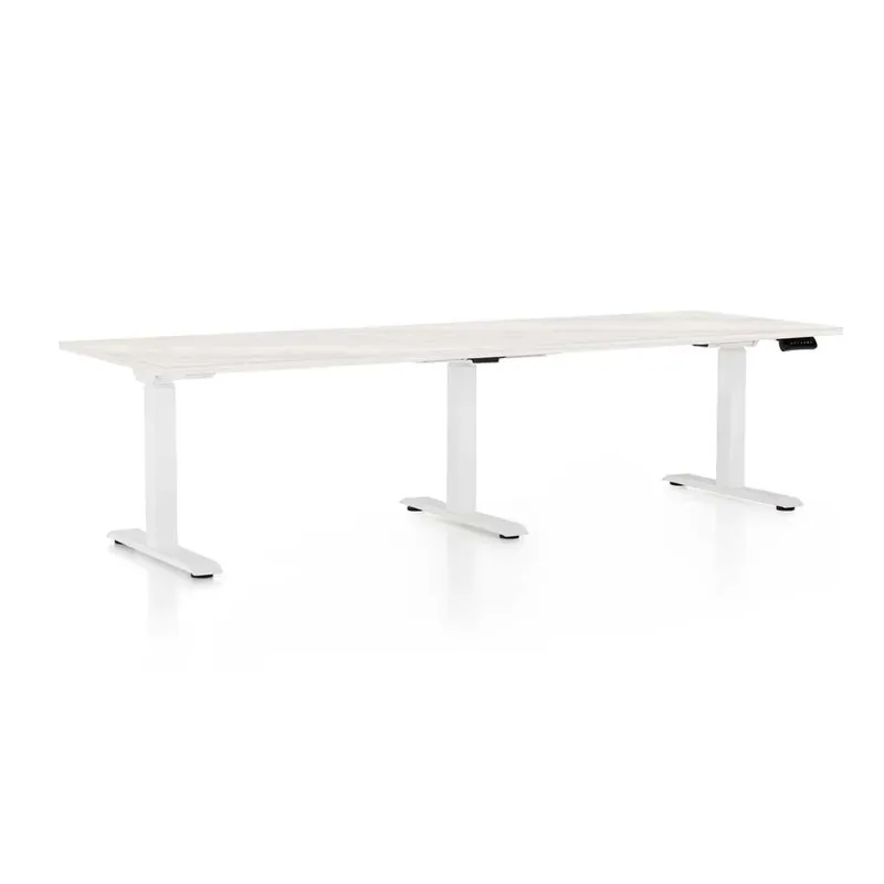 Oblíbený Výškově nastavitelný stůl OfficeTech Long, 240 x 80 cm, bílá podnož, bílý jasan