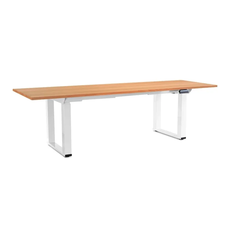 Výškově nastavitelný stůl OfficeTech Strong 240 x 80 cm, bílá podnož, buk Sleva
