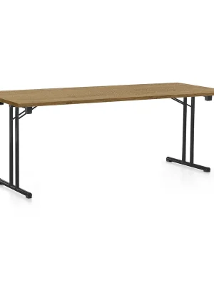 Skládací stůl 200 x 80 cm, černá podnož, dub kamenný Autentický