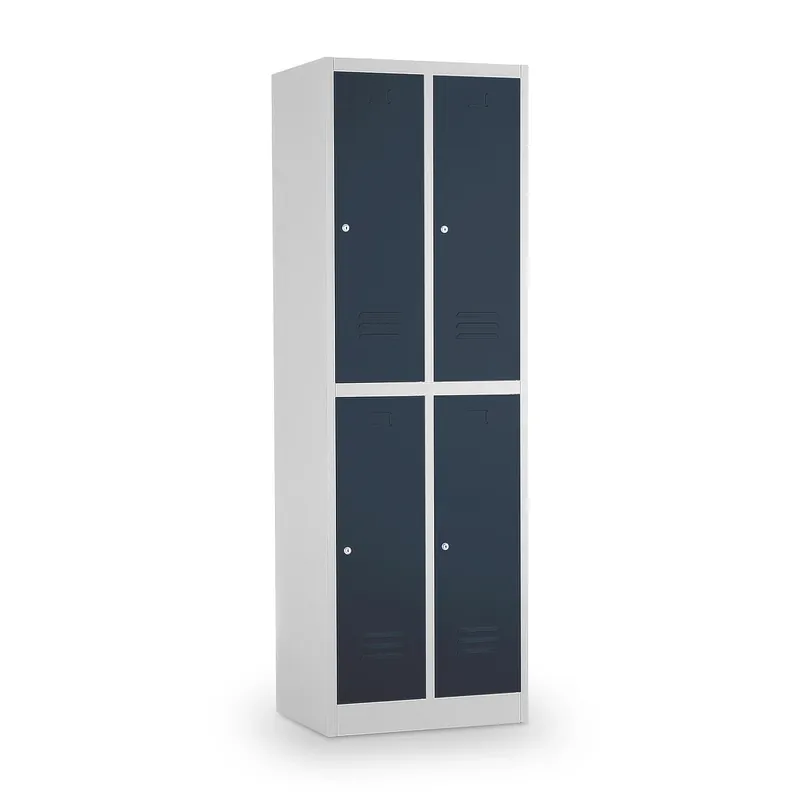 Kovová šatní skříňka - 4 boxy, 60 x 45 x 185 cm, cylindrický zámek, antracitová - ral 7016 Originální