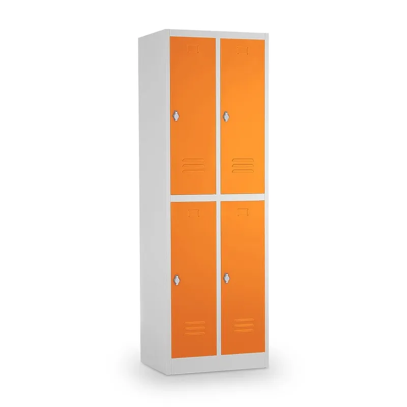 Kovová šatní skříňka - 4 boxy, 60 x 45 x 185 cm, otočný zámek, oranžová - ral 2004 Akční Nabídka
