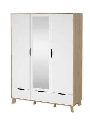 Šatní skříň Iker se zrcadlem, hikora jackson / bílá Must-Have