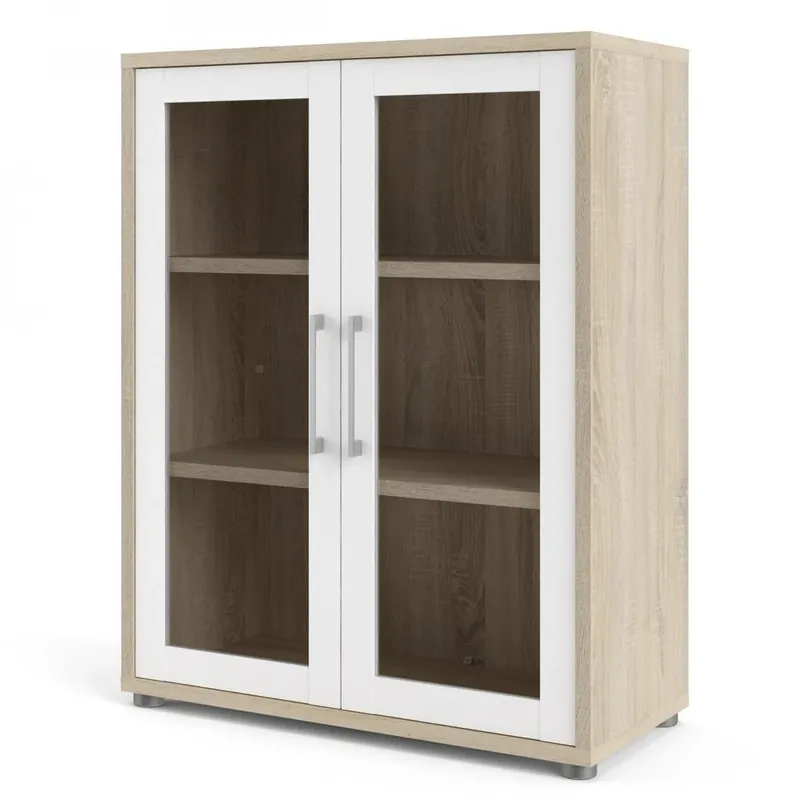 Jen Po Omezenou Doba Skříň Modulo 89 x 40 x 113 cm, dveře sklo, dub sonoma / bílá / čirá