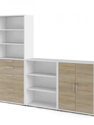 Levný Skříň Modulo 267 x 40 x 221,5 cm, bílá / dub sonoma