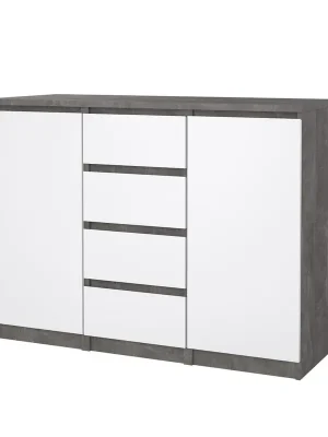 Autentický Komoda Simplicity 121 x 50 x 91 cm, šedá / bílý lesk