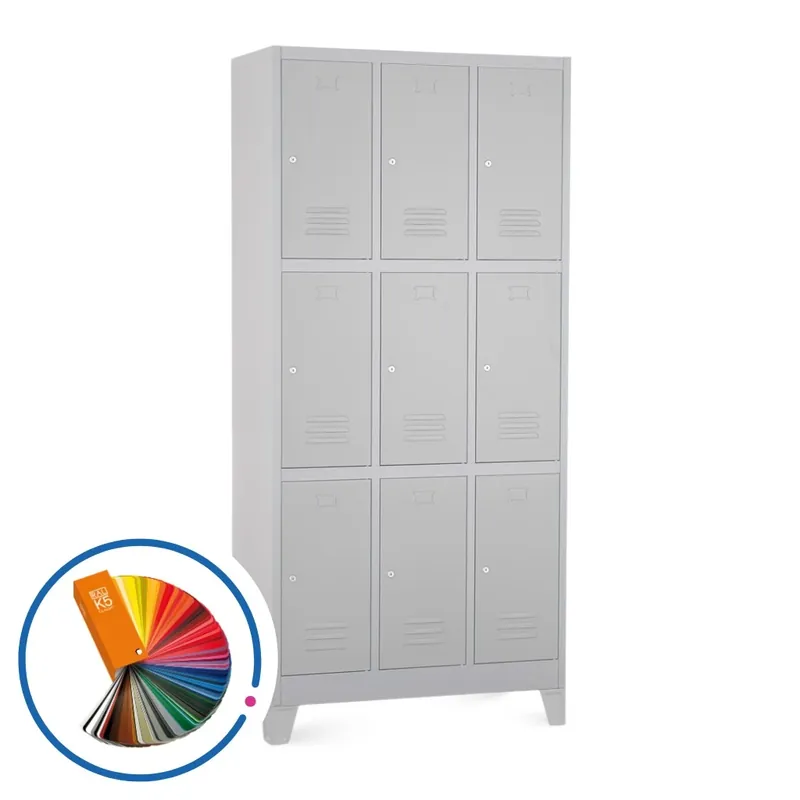 Kovová šatní skříňka - 9 boxů, 90 x 45 x 195 cm, pevné nohy, cylindrický zámek, libovolná RAL Top Prodej