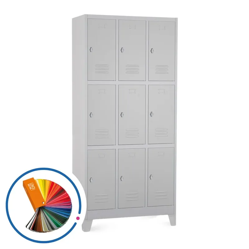 Odeslání Ihned Kovová šatní skříňka - 9 boxů, 90 x 45 x 195 cm, pevné nohy, otočný zámek, libovolná RAL