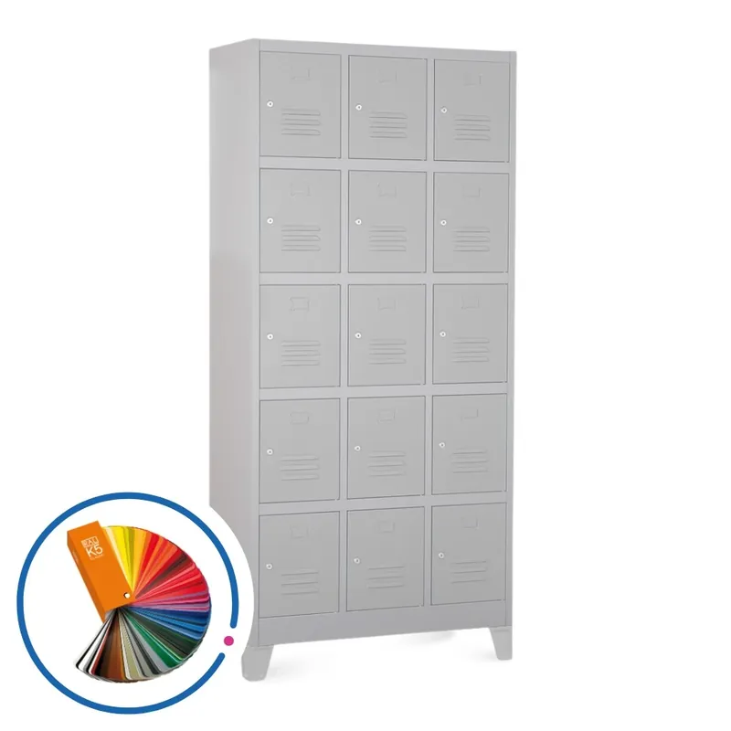 Kovová šatní skříňka - 15 boxů, 90 x 40 x 195 cm, pevné nohy, cylindrický zámek, libovolná RAL Dokud Zásoby Vydrží