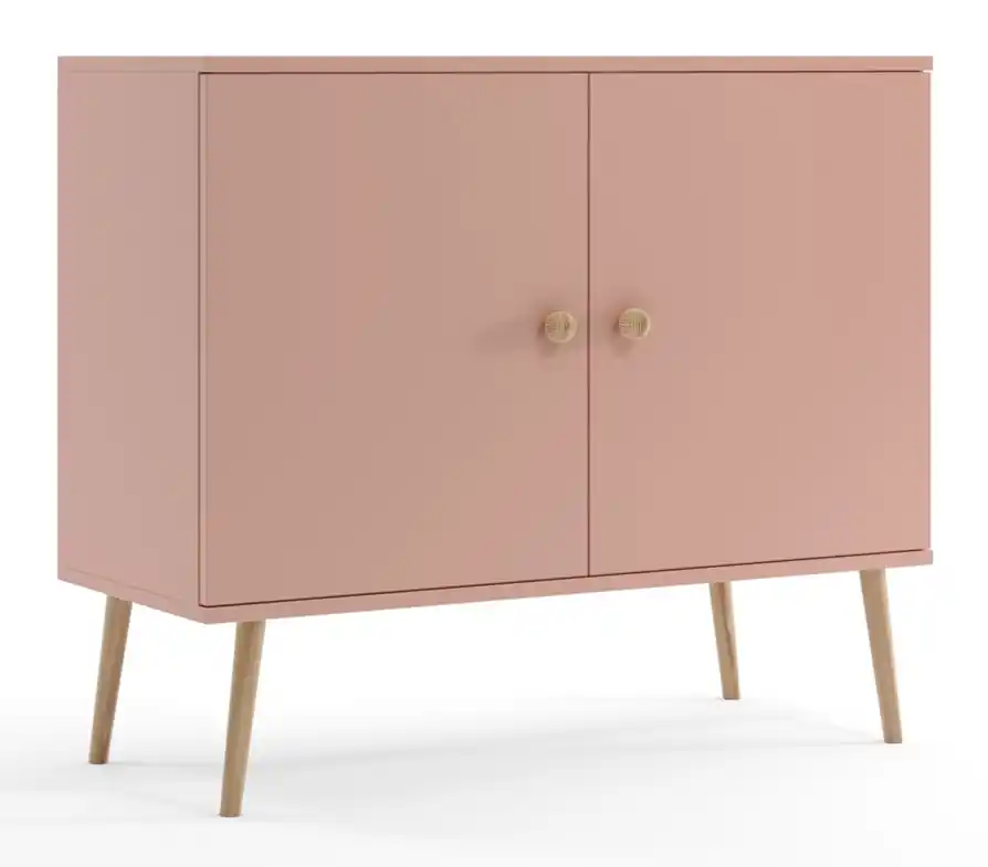Autentický Komoda Boho Meli s dvířky - starorůžová