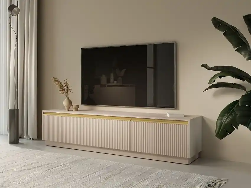 Televizní stolek ROYAL 180 cm - béžová, zlatá Vysoce Kvalitní
