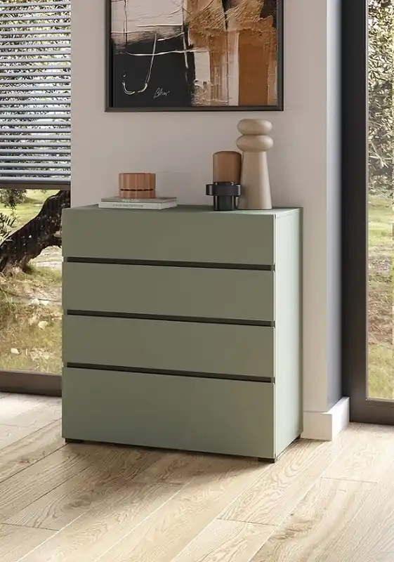 Ihned K Objednání Komoda Cross – pine green / černá, 4 šuplíky, moderní bezúchytkové provedení
