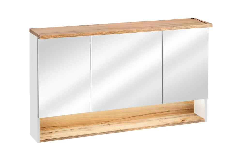 Zrcadlová koupelnová skříňka Bahama white 120 cm – bílá / dub wotan, 3 dvířka Dokud Zásoby Vydrží